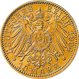 10 Mark Kaiserreich Lübeck 1905-1910 Stadtwappen Jaeger 228