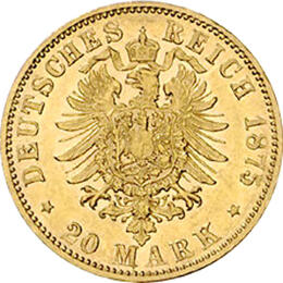 20 Mark Kaiserreich Bayern 1874-1878 Ludwig II Jaeger 197