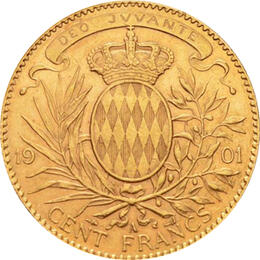 100 Francs Monaco Goldmünze Fürst Albert 1889-1921