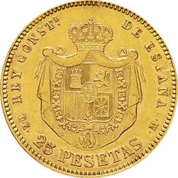 Spanien 25 Pesetas Goldmünze Alfonso XII 1874-1885