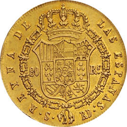 Spanien 80 Reales Goldmünze Isabel II 1833-1868