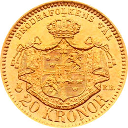 Schweden 20 Kronen Goldmünze Oskar II 1872-1907