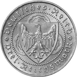 Jaeger 344 Weimarer Republik 3 Reichsmark Walther Vogelweide 1930