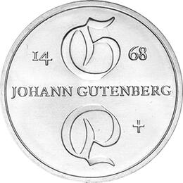DDR 1968 10 Mark Silber Gedenkmünze Johann Gutenberg