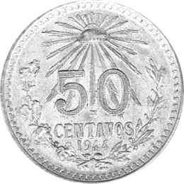 50 Centavos 1944 Mexico, Eagle and snake