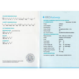 Diamant Brillant 0,67 Carat mit Zertifikat HRD 220000192310