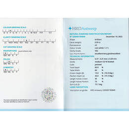 Diamant Brillant 0,59 Carat mit Zertifikat HRD 220000190849