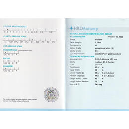 Diamant und Brillant 0,74 Carat mit Zertifikat HRD220000152908