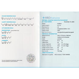 Diamant und Brillant 0,71 Carat mit Zertifikat HRD-170001389908
