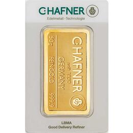 Goldbarren 50 Gramm Hafner geprägt Responsive & Fair