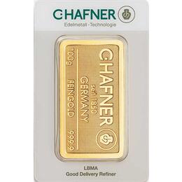 Goldbarren 100 Gramm Hafner geprägt Responsive & Fair