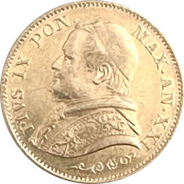 Vatikan 20 Lire Italien Pius IX 1866
