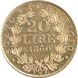 Vatikan 20 Lire Italien Pius IX 1866