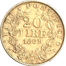Vatikan 20 Lire Italien Pius IX 1868