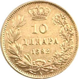 Jugoslawien Serbien 10 Dinara 1882 Milan