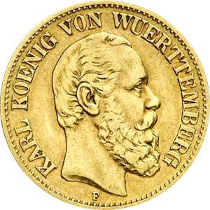 10 Mark Kaiserreich 1872-1873 Württemberg Karl Jaeger 289