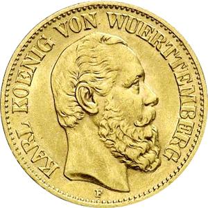 10 Mark Kaiserreich 1874-1888 Württemberg Karl Jaeger 292