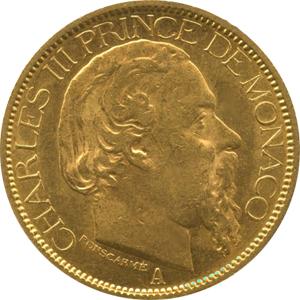 20 Francs Monaco Goldmünze Fürst Charles III 1856-1889