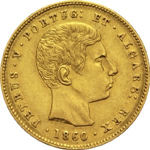 Portugal 5000 Reis Goldmünze Pedro V 1860