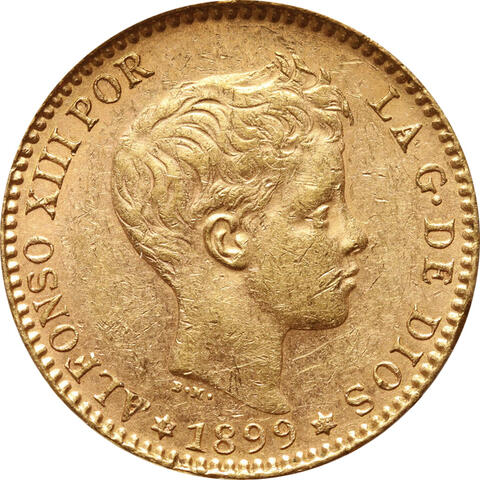 Spanien 20 Pesetas Goldmünze Alfonso XIII 1886-1931