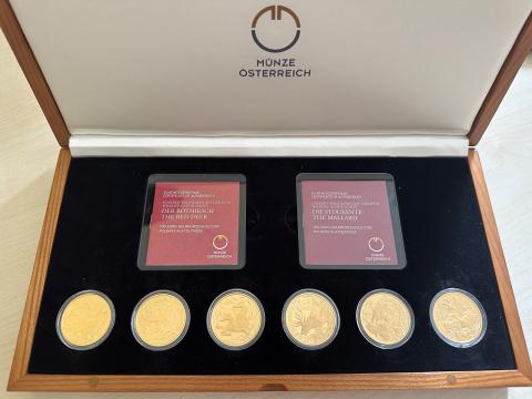 100 Euro Goldmünzen Österreich Wildtiere Sammlung Ente Fuch Auaerhahn Hirsch Wildschwein Gams