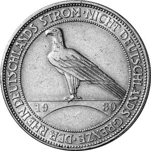 Jaeger 346 Weimarer Republik 5 Reichsmark Rheinlandräumung 1930