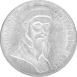 5 DM Silber Gedenkmünze Johannes Gutenberg 1968