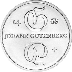 DDR 1968 10 Mark Silber Gedenkmünze Johann Gutenberg