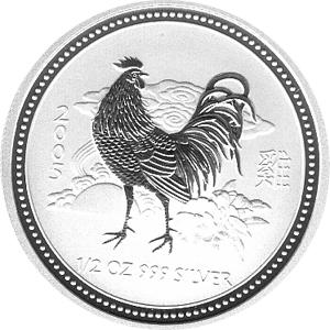 Lunar I Silbermünze Australien Hahn 1/2 Unzen 2005 Perth Mint