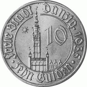 Freie Stadt Danzig 10 Gulden Rathaus 1935