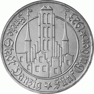 Freie Stadt Danzig 5 Gulden Marienkirche 1923-1927