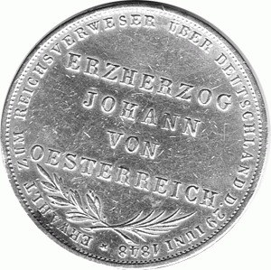 Freie Stadt Frankfurt Gedenkdoppelgulden 1848 Erzherzog Johann von Österreich