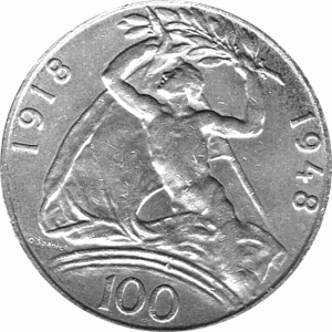 100 Korun, Tschechoslowakei, 1948, 30 Jahre Unabhänigkeit