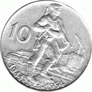 10 Korun, Tschechoslowakei, 1954, Slowakischer Nationalaufstand