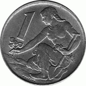 1 Korun, Tschechoslowakei, 1990, Kulturfrau beim Pflanzen eines Lindensetzlinges