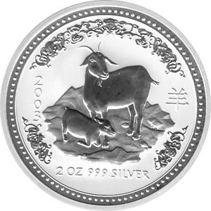 Lunar I Silbermünze Australien Ziege 2 Unzen 2003 Perth Mint