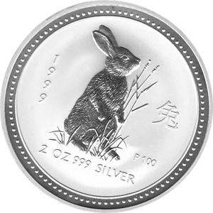 Lunar I Silbermünze Australien Hase 2 Unzen 1999 Perth Mint