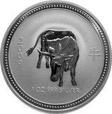 Lunar I Silbermünze Australien Ochse 2 Unzen 2009 Perth Mint