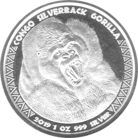 Congo Silbermünze 1 Unze Silverback Gorilla 2019