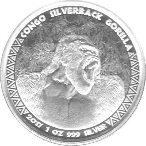 Congo Silbermünze 1 Unze Silverback Gorilla 2017