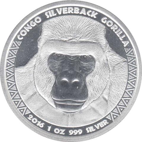 Congo Silbermünze 1 Unze Silverback Gorilla 2016