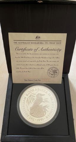 Kookaburra 10 Unzen PP Silbermünze Proof Perth Mint 1991