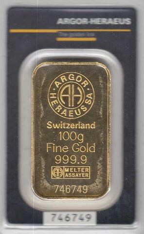 Goldbarren 100 Gramm Argor Heraeus