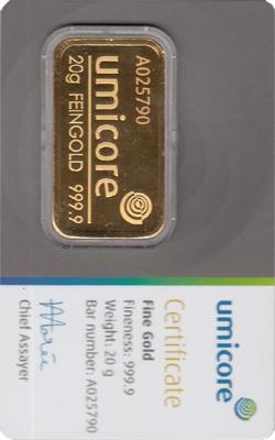 Goldbarren 20 Gramm Umicore