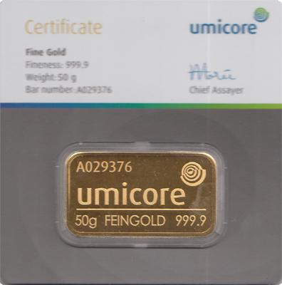 Goldbarren 50 Gramm Umicore