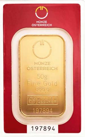 Goldbarren 50 Gramm Münze Österreich