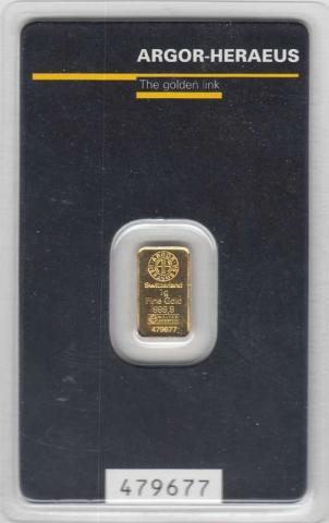 Goldbarren 1 Gramm Argor Heraeus