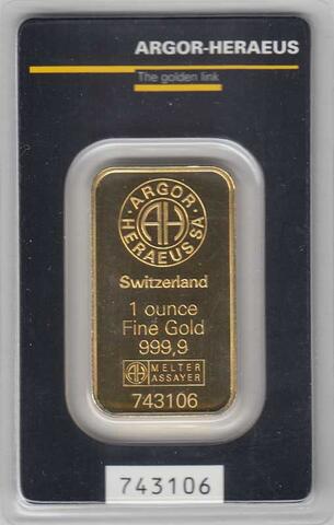 Goldbarren 1 Unze Argor Heraeus