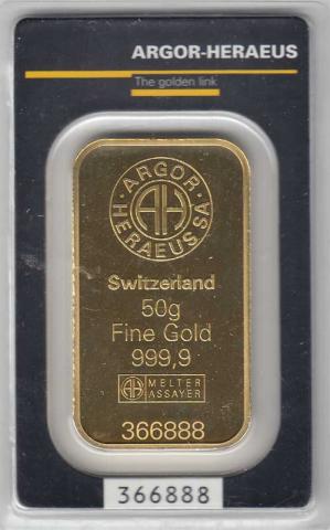 Goldbarren 50 Gramm Argor Heraeus