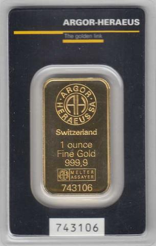 Goldbarren 1 Unze Argor Heraeus